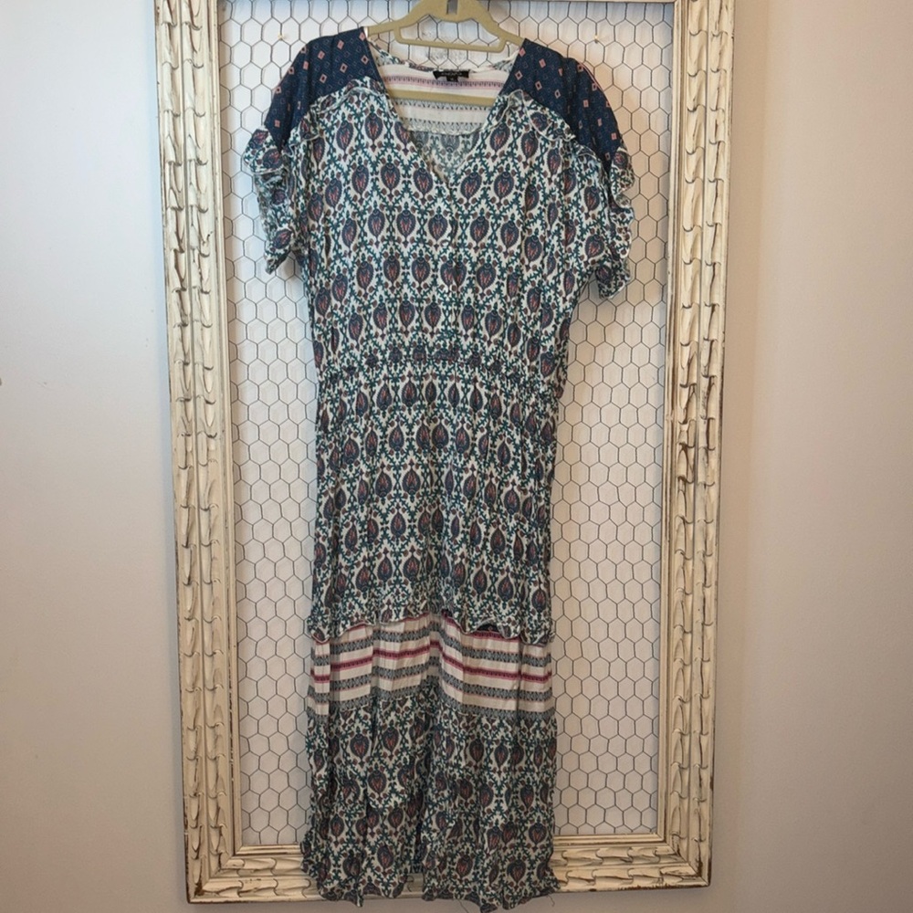 GiGiO Boho Tiered Ruffle Short Sleeve Maxi Dress